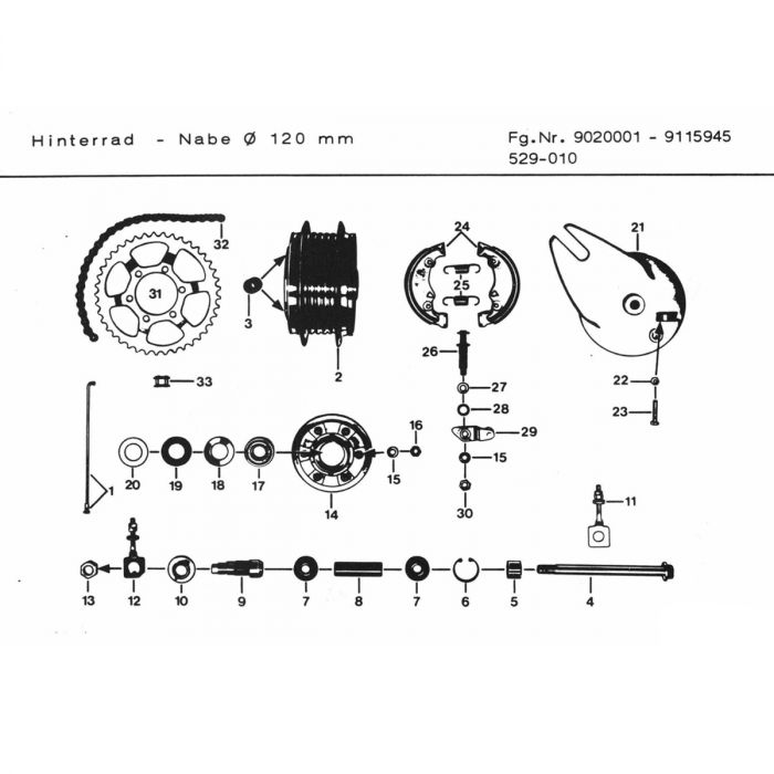 Achternaaf Zundapp 529-010 9020000-9115945