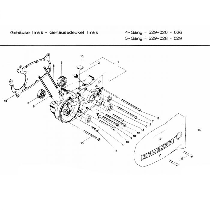 Carterzijde links Zundapp 529-020 026 028 029 4+5 versn