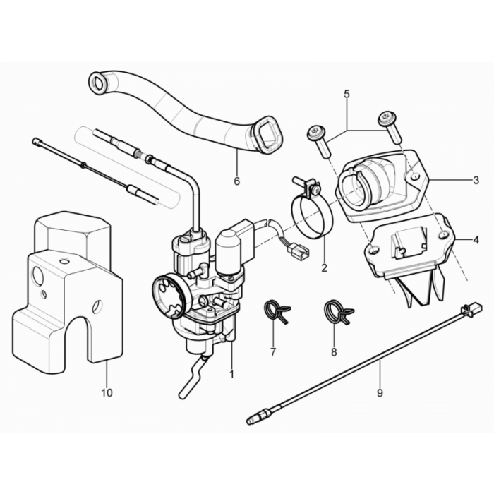 Carburateur, compleet - Inlaatspruitstuk